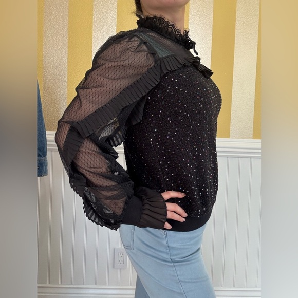 Elegant Black Sheer Ruffle Top - Picture 3 of 8